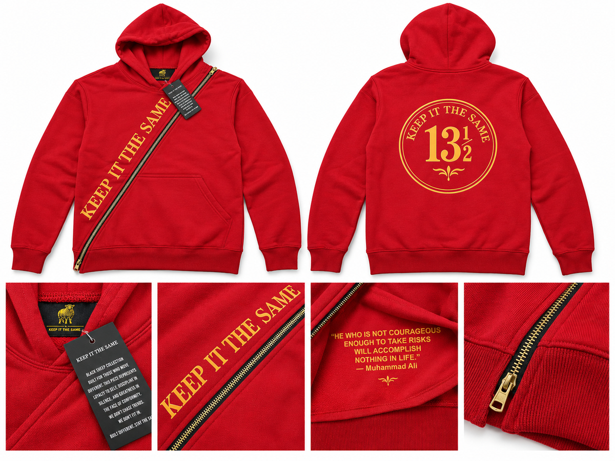 SIGNATURE DIAGONAL ZIP HODDIE-RED